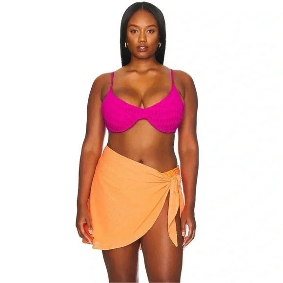 Good American Jacquard Demi Cup Bikini Top in Hawaiian Pink Size X- 6 - Picture 4 of 10